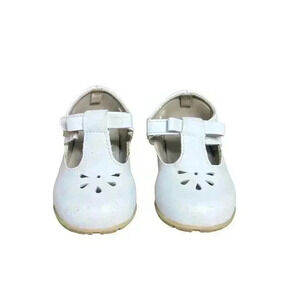 Trimfoot Co. Baby Girl White Leather Mary Jane Shoes Bow Flower Detailing size 5